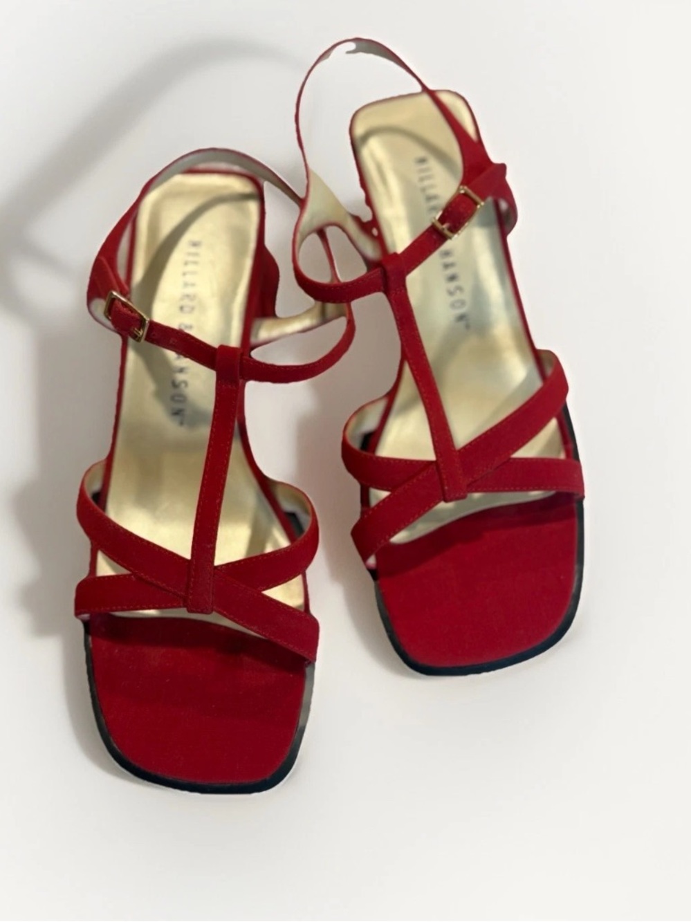 Vintage 90's Hillard and Hanson red material block heel square front sz 6